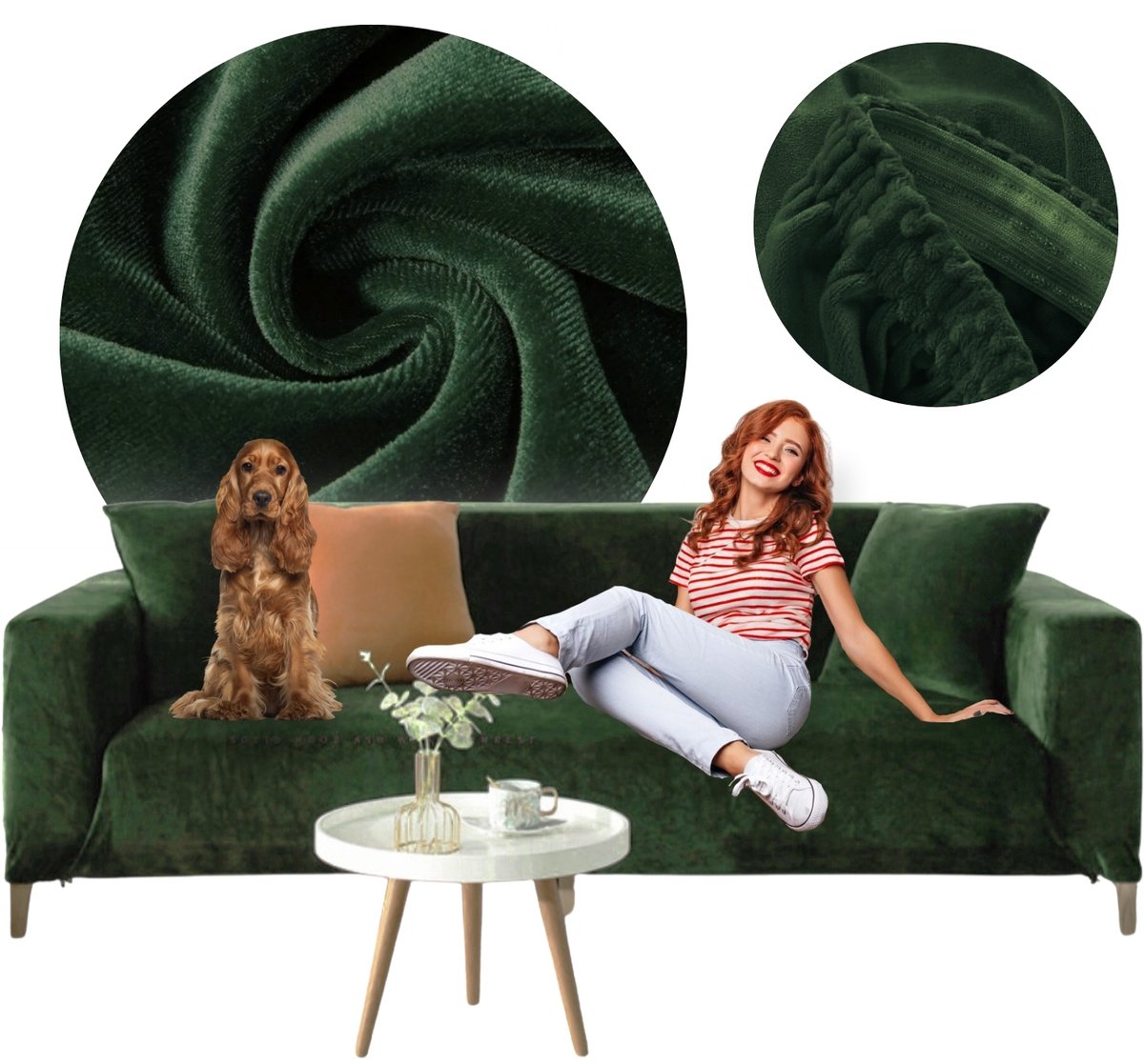 More&Deco - 3-zits Bank Hoes - Elastaan - Butelkleur Groen