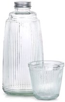 Ensemble Carafe à Eau Et Verre De Chevet - Verre épais 500 Ml + Tasse 150 Ml - Style Vintage - Pour Chambre, Salle De Bain