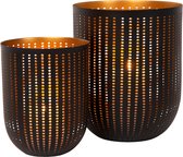 Atmooz - Kaarshouder Silva - Set van 2 - Zwart met Gouden Binnenkant - Windlichten voor Stompkaarsen - Ø 16 & Ø 21,5 cm