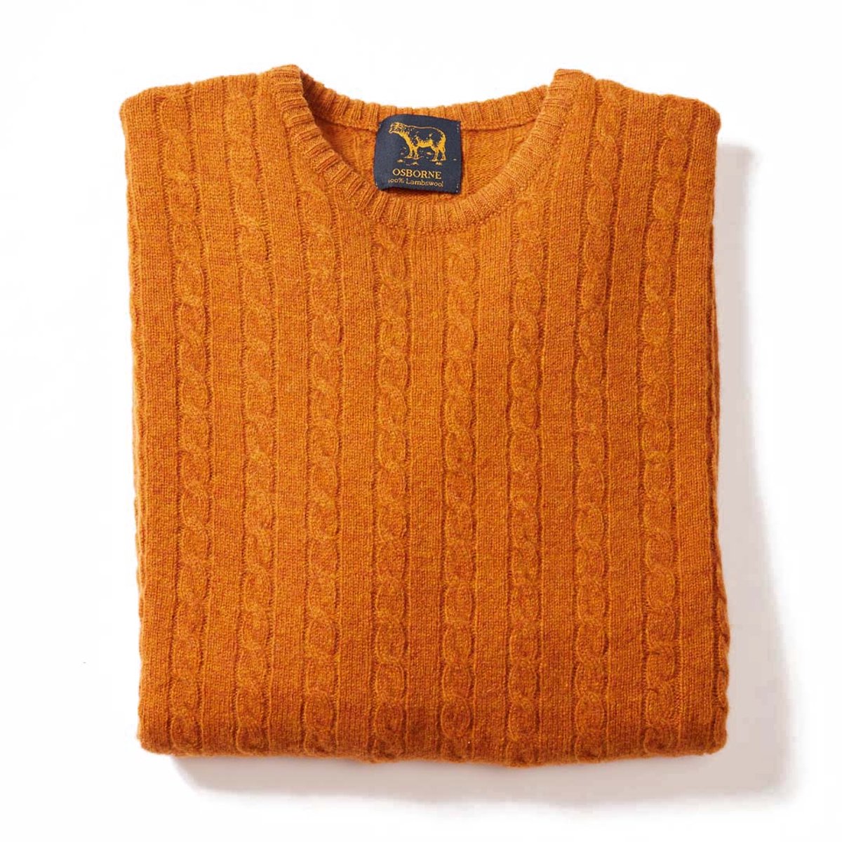 Osborne Knitwear Trui met dunne kabels en ronde hals - Lamswol - Oxide - S