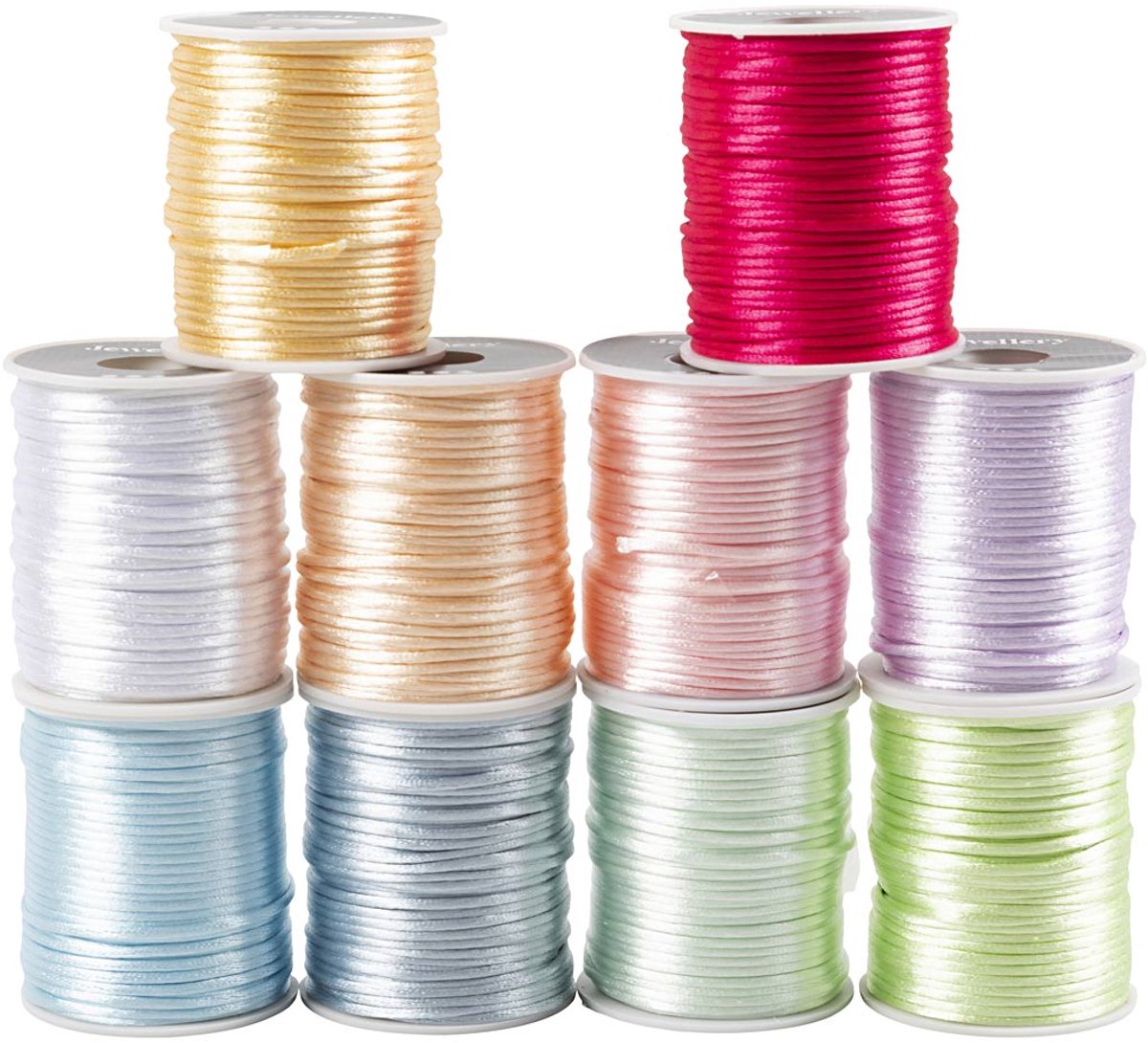 Satijnkoord, dikte 2 mm, pastelkleuren, 10x50 m/ 1 doos