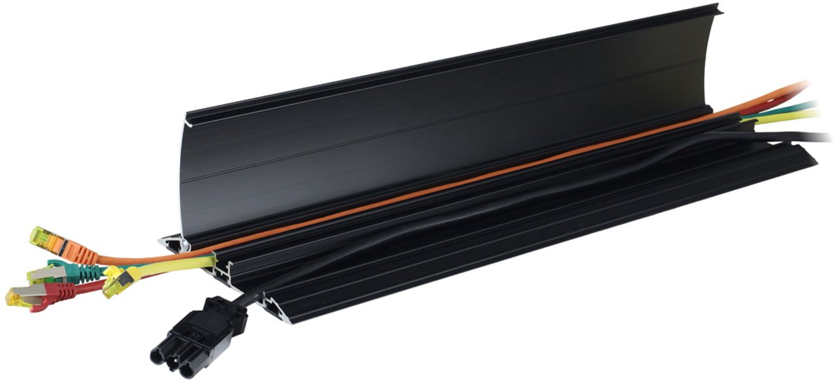 Qbryte - Kabelgoot V1 - aluminium - zwart - scharnierende deksel - 200 cm - antislip - boren niet nodig