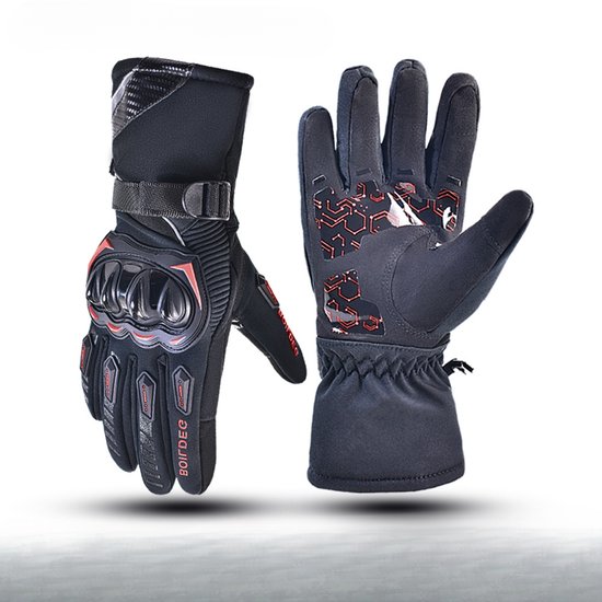 Motorhandschoenen Heren Waterdicht Winddicht Thermisch Geïsoleerd Touchscreen Antislip Motorrijden Winter Zwart en rood
