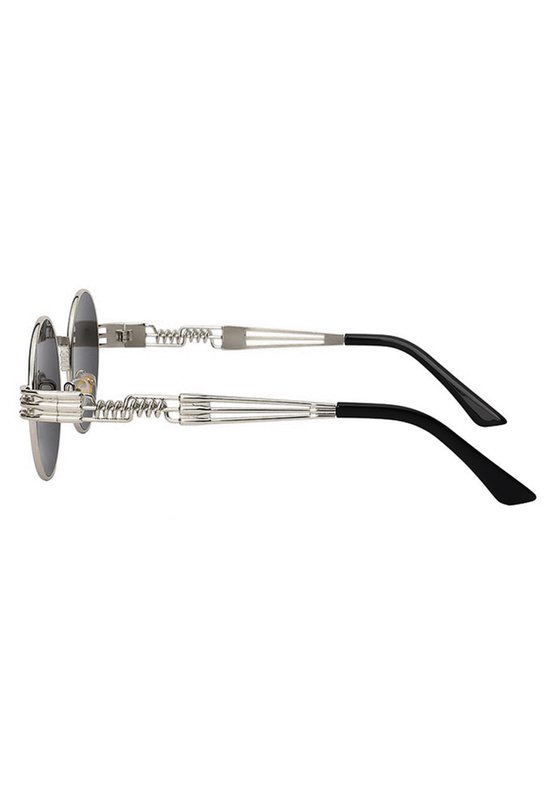 KIMU Ronde Zonnebril Steampunk Heren - Zilver Montuur Rond - Zwarte Glazen - Vintage Retro Hippie Zilveren Hipster Brilletje Festival van Merkloos — afbeelding 4