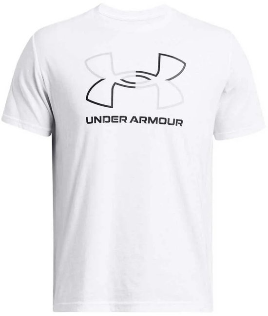 Wit Under Armour T-shirt met een zwart-grijze logo opdruk.