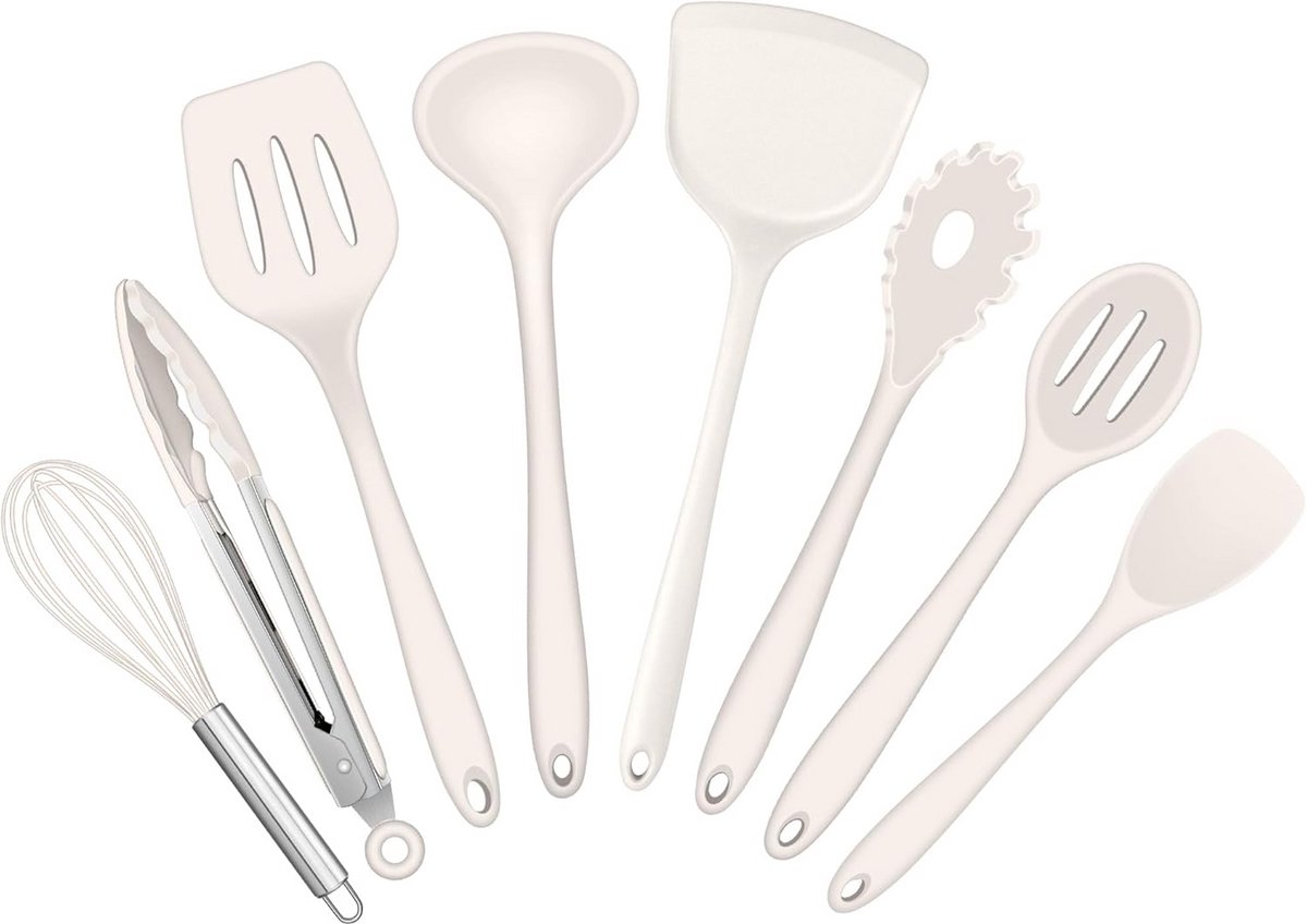 8-delige Silicone Keukenhulpmiddelen Set - Verwarmingsbestendig Kookgerei voor Koken en Bakken - Gezond en Antiaanbaklaag - Afwasmachinebestendig