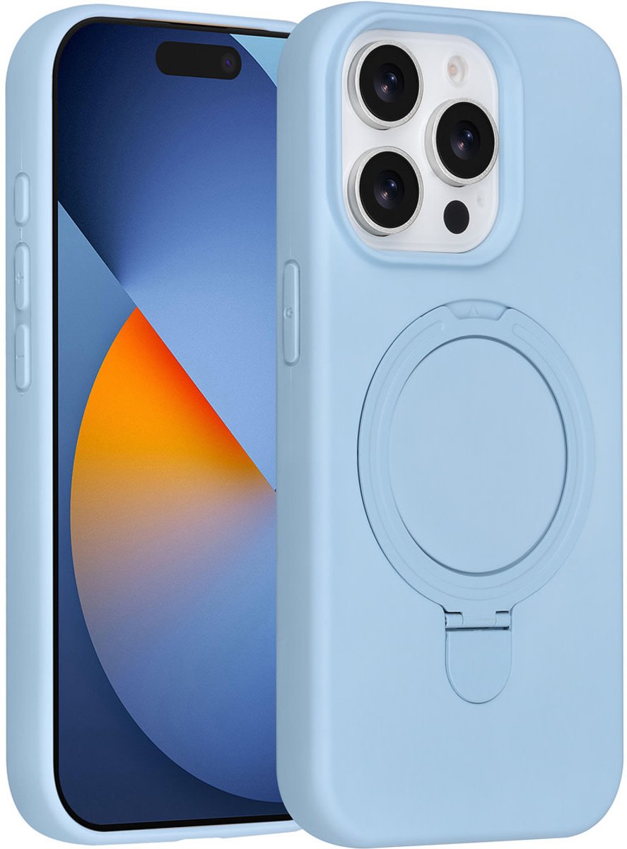 TUNIQ telefoonhoesje voor Apple iPhone 15 Pro - MagSafe met ringstand en koord - Babyblauw