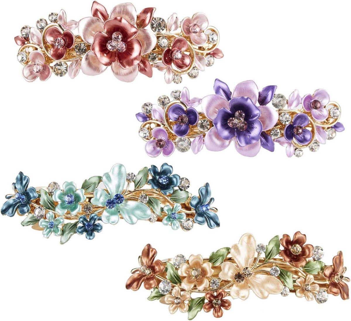Fancy Delicate Bloemen Haarspeldjes - 4 Pack Glitter Snap Clips voor Vrouwen
