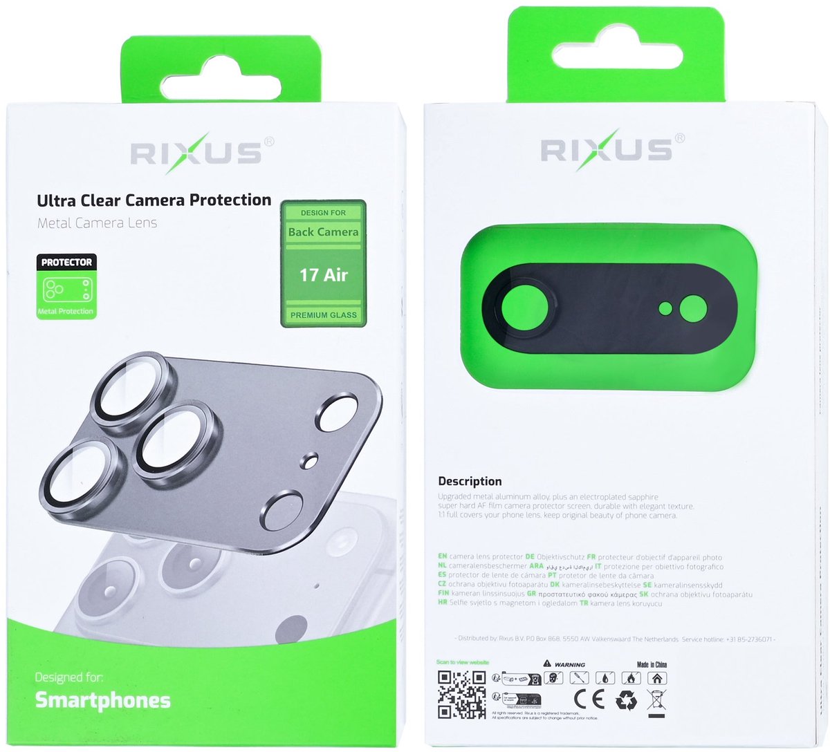 Rixus Ultra Clear Camera Protection For Apple iPhone 17 Air Space Black