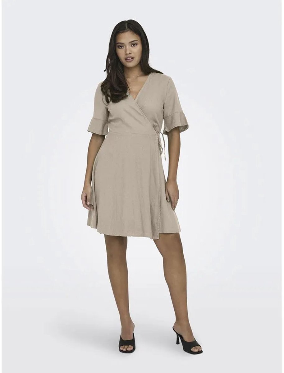 Only Addiction-caro Korte Mouwen Korte Jurk Beige M Vrouw