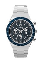Timex Peanuts Q Chrono Quartz Chronograaf Horloge Zilverkleurig En Blauw Kast Gemaakt Van 100% Roestvrij Staal En Een Armband Van 100% Roestvrij Staal 40 TW2Y45300AJ