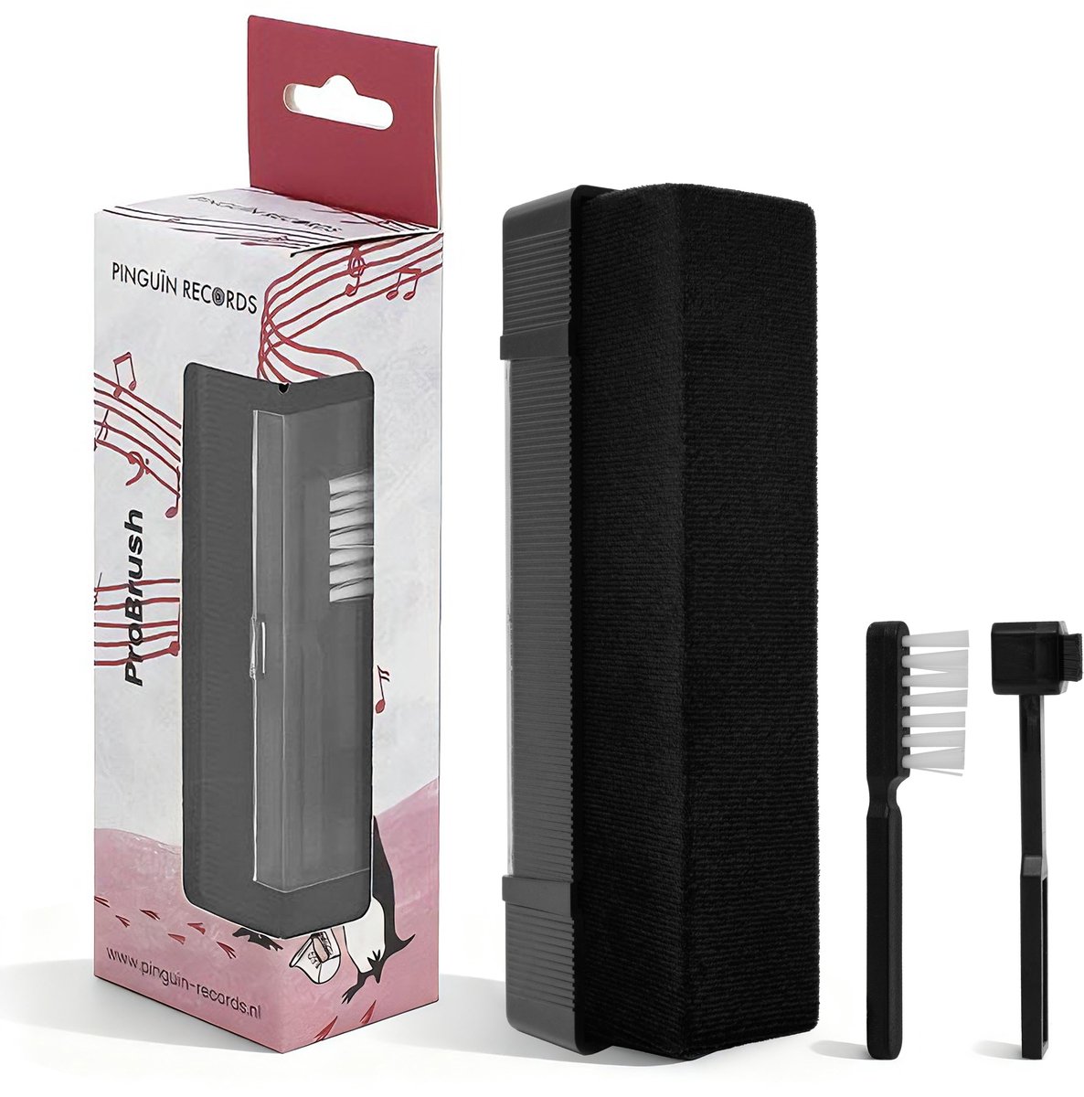 Pinguïn Records VinylCare ProBrush - Hoogwaardige platenborstel – Complete 3-delige set – Inclusief naald- en schoonmaakborstel - Antistatische platenborstel – LP borstel – Platenreiniger voor vinyl