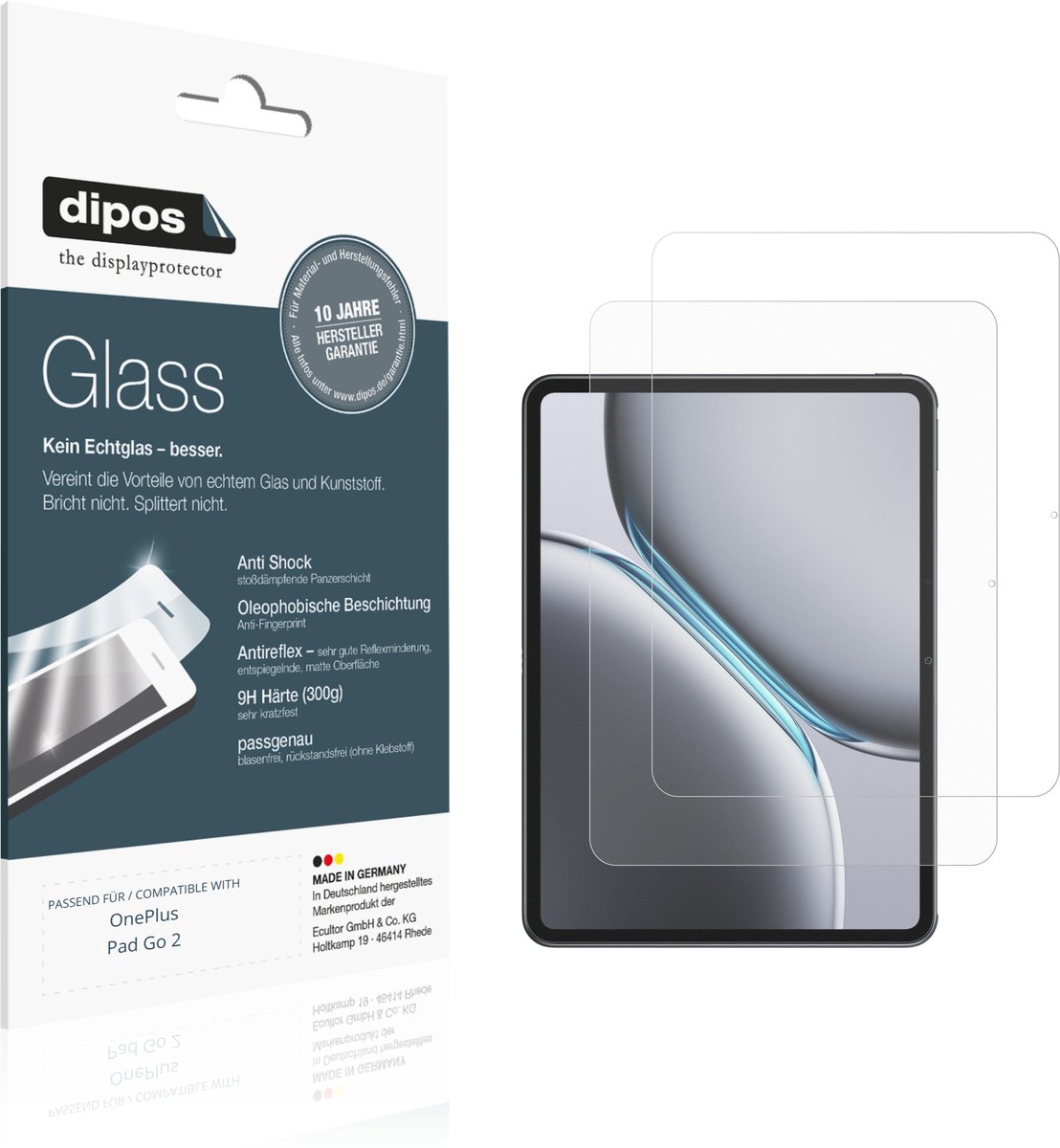 dipos – 2x Matte Pantserfolie geschikt voor OnePlus Pad Go 2 | 9H Screenprotector