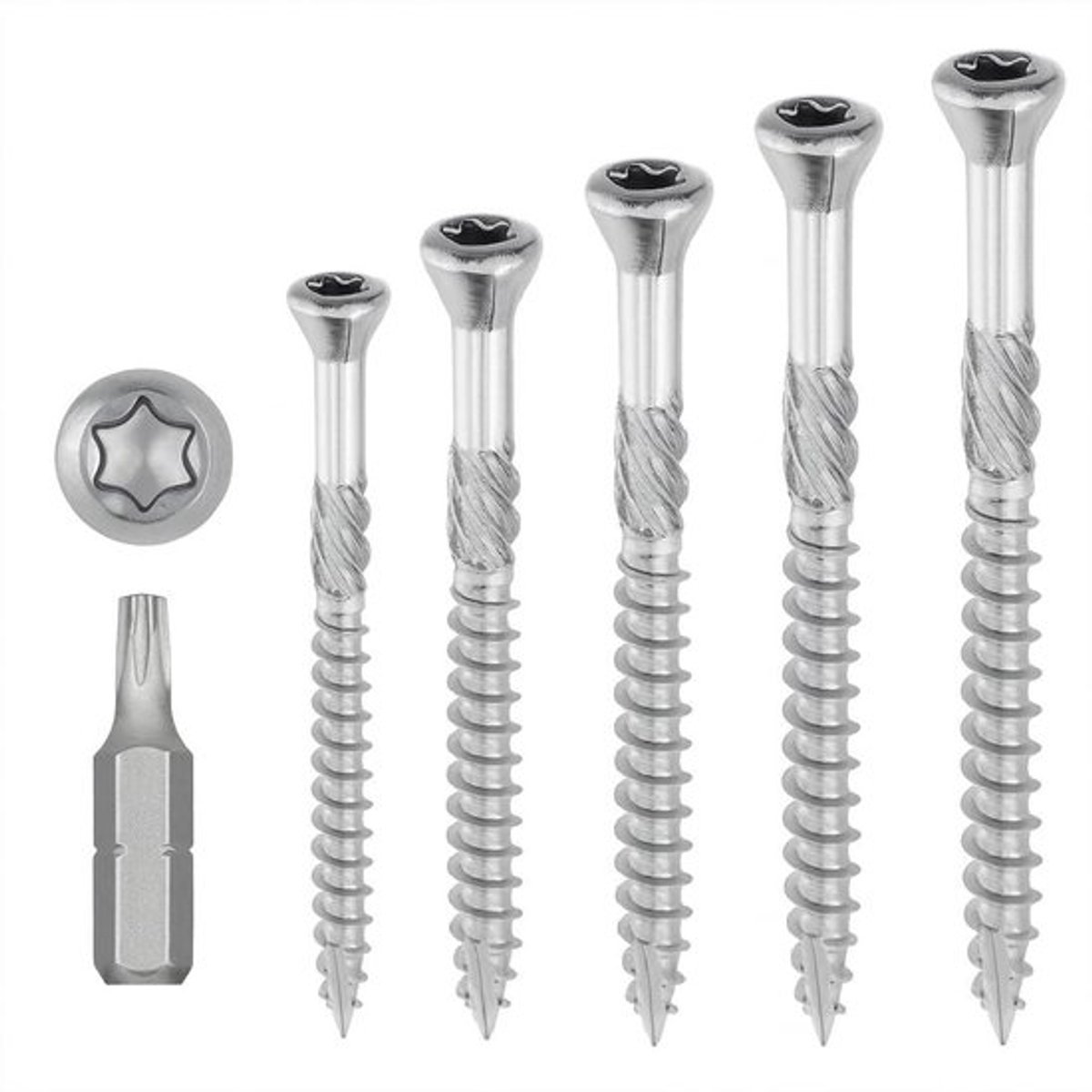 Roestvrij stalen schroeven terrasschroeven voor houten terrassen en gevelbekleding - 5 x 50 mm - RVS A2 - 200 stuks met TORX bit