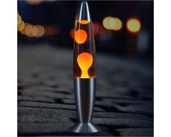 longziming -Lava Lamp - Sfeerverlichting Met Vloeistofeffect En Oranje licht - Retro Art Deco Design Met Glanzende Aluminium Afwerking - 1 - Voor Woonkamer Of Slaapkamer In - Zwart
