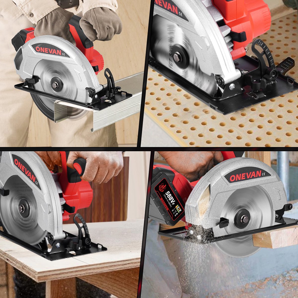 ONEVAN Accu Cirkelzaag - 185 mm Handcirkelzaag - Borstelloze - 9000RPM - invalzaag zaagdiepte 45,5 mm - met 2x accu's - voor het zagen van tegels en hout – foto 4