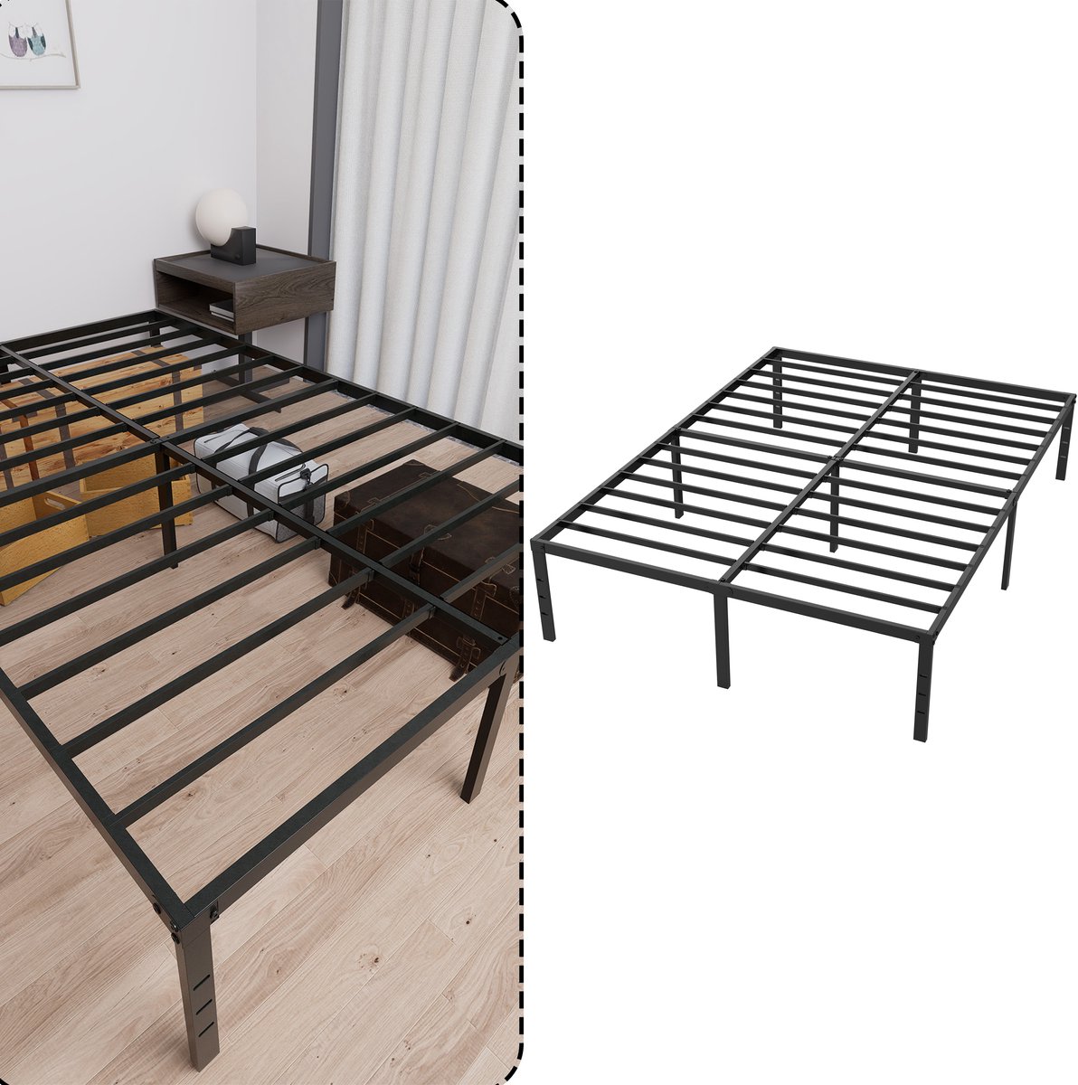 Aufun Metalen Bedframe 140x200 CM Zonder Hoofdbord - Stalen Bedgestel - Tweepersoonsbed - Geschikt Voor Slaapkamer En Logeerkamer - Zwart