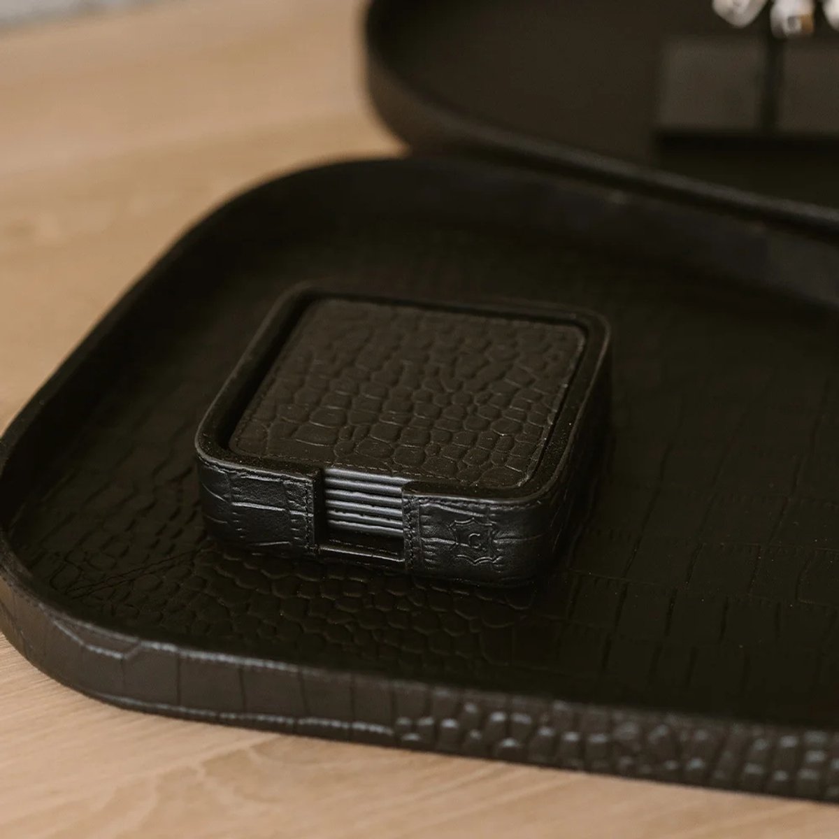 Chamada leren onderzetters croco vierkant black