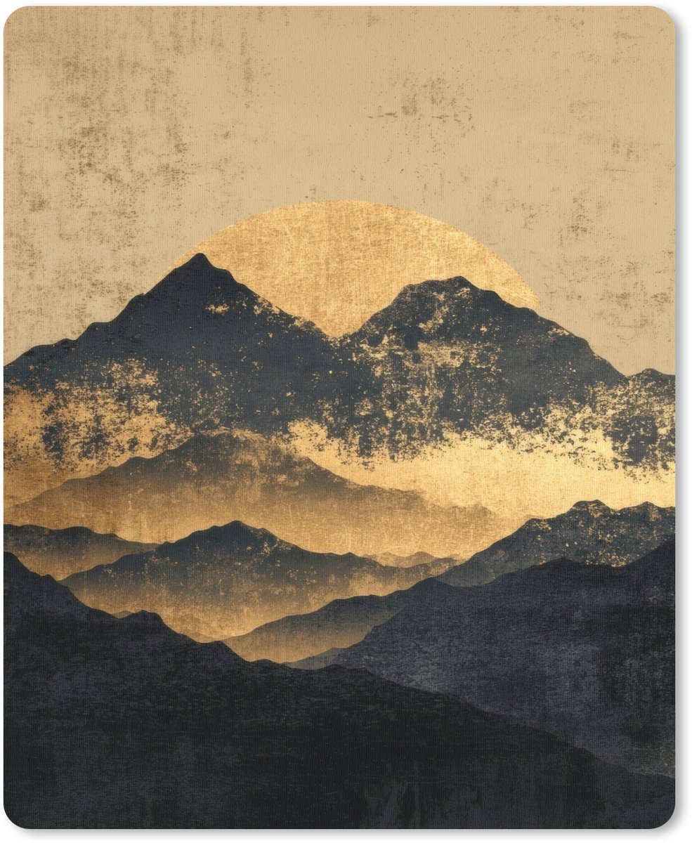 Muismat 19x23 cm - Mousepad Gouden Bergen bij Maanlicht - Muismatten