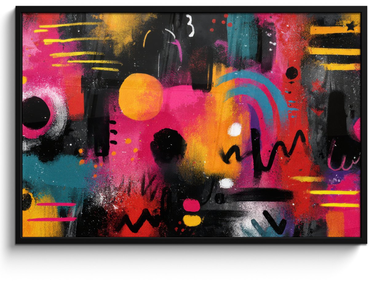 FrameYourWall Poster in lijst - Fotolijst 120x80 cm - Posters - Kleurvlakken - Vormen - Kleurrijk - Abstract - Posterlijst zwart - Decoratie - Wanddecoratie woonkamer - Muurdecoratie slaapkamer Kleurvlakken - Kleurrijk - Abstract