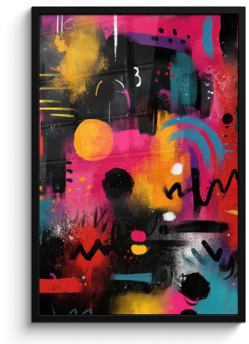 FrameYourWall Poster in lijst - Fotolijst 60x90 cm - Posters - Kleurvlakken - Vormen - Kleurrijk - Abstract - Posterlijst zwart - Decoratie - Wanddecoratie woonkamer - Muurdecoratie slaapkamer Kleurvlakken - Kleurrijk - Abstract