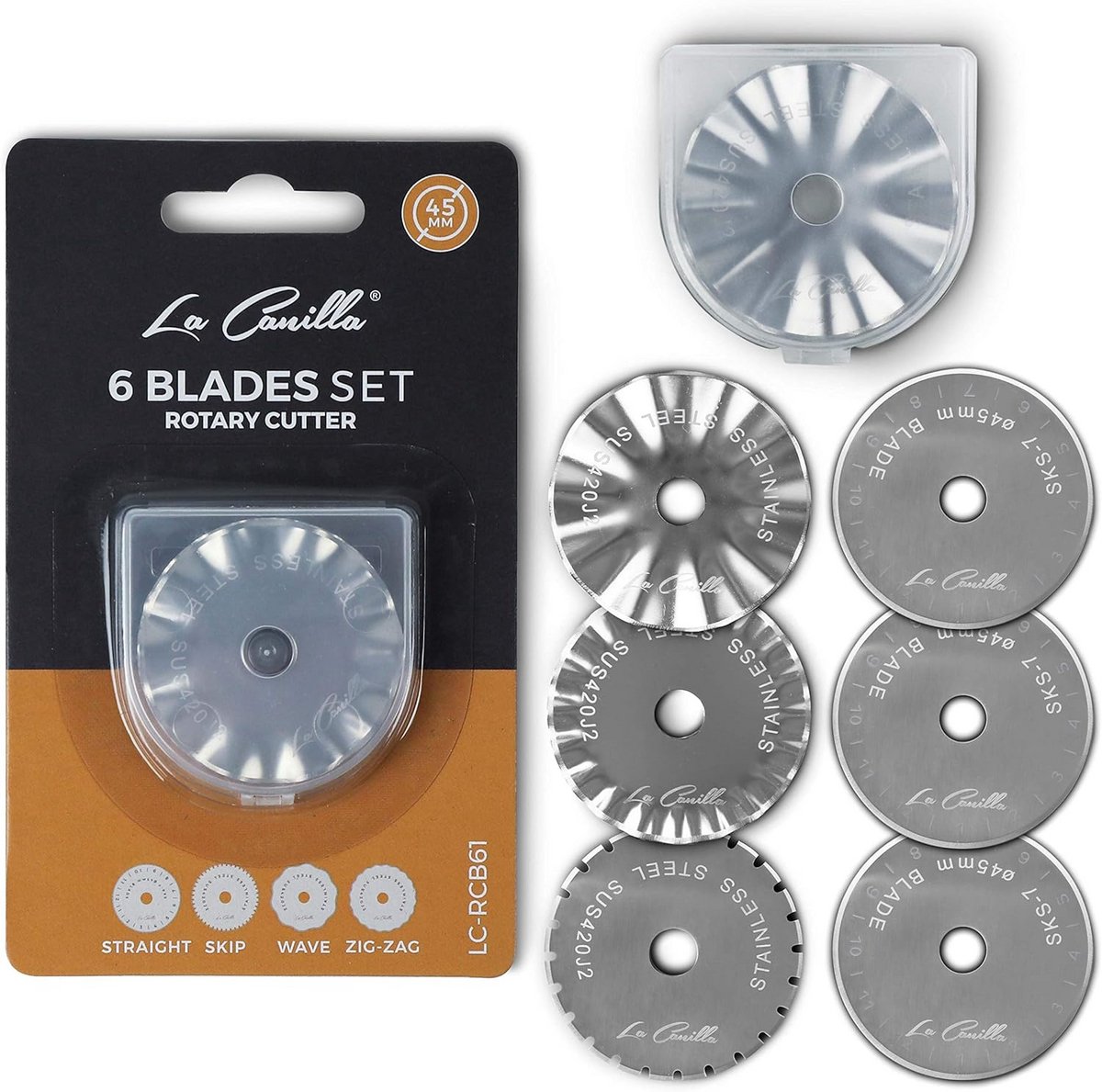 Assortiment 6 stuks 45 mm rotary cutter blades voor diverse stoffen en DIY-projecten