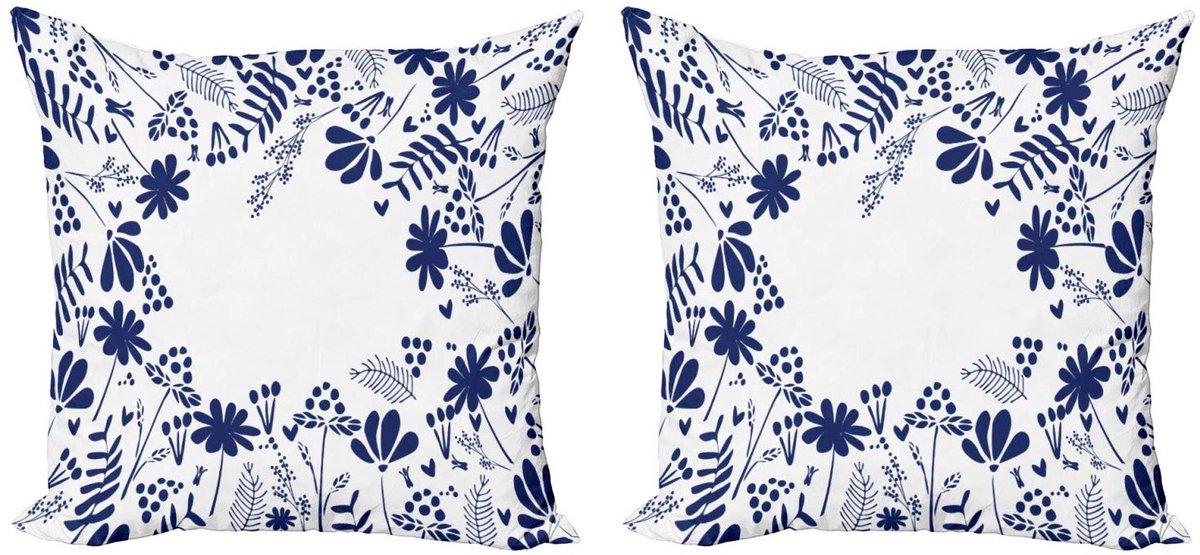 ABAKUHAUS Marine Kussenhoes Set – 2x50x50 cm – Dubbelzijdig bedrukt – Indigo Indigo Wit