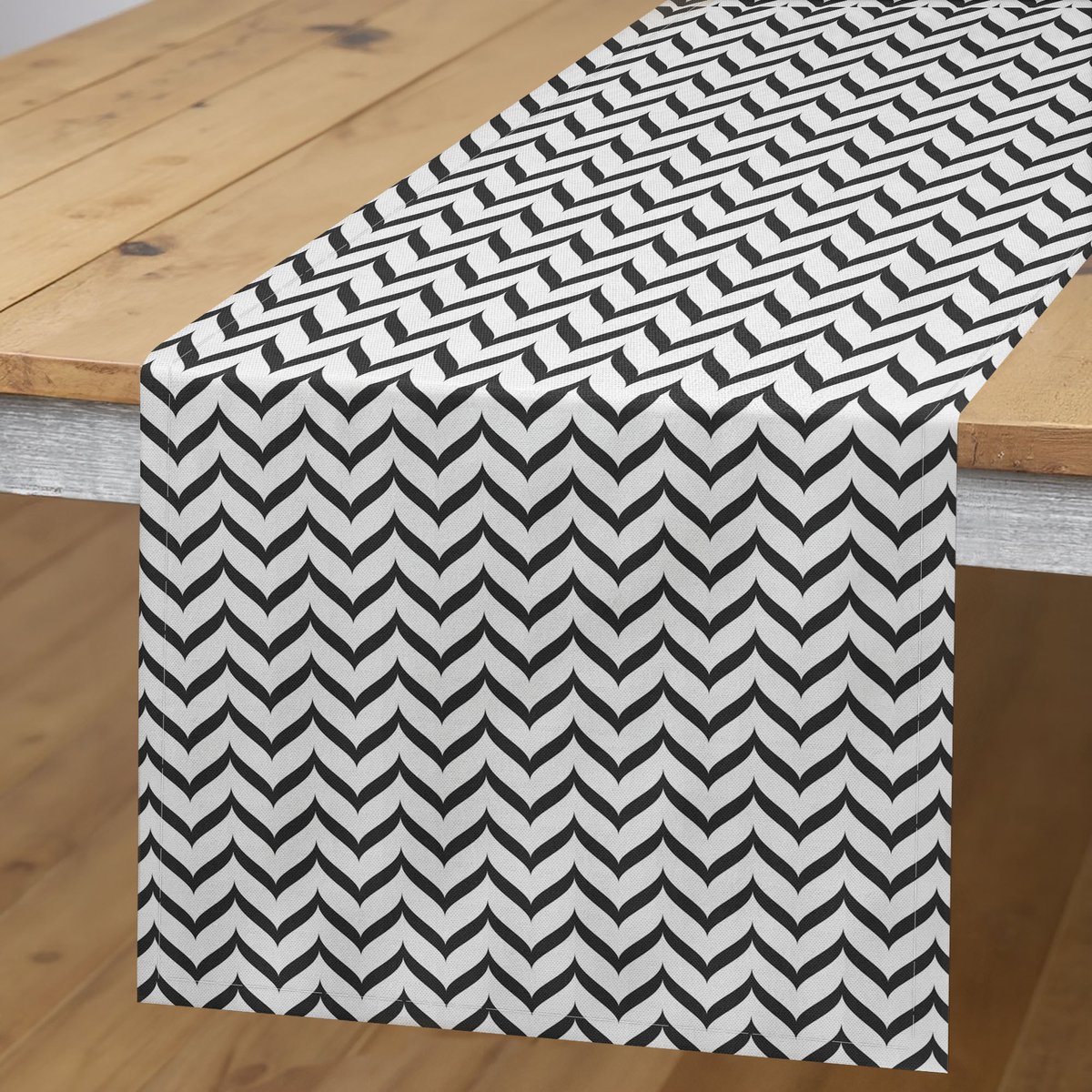 ABAKUHAUS Visgraat-tafelloper – Grijs/Wit – 40x180 cm
