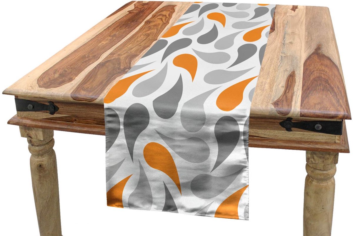 ABAKUHAUS Geometrische Tafelloper – 40x225 cm – Oranje/Grijs/Wit