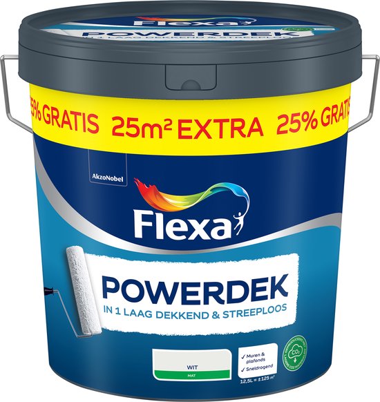 Flexa - Powerdek Muren & Plafonds - Wit - 12,5 Liter - 125m2