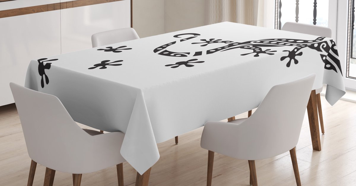 ABAKUHAUS Gecko-tafelkleed – zwart-wit, 140x240 cm, wasbaar