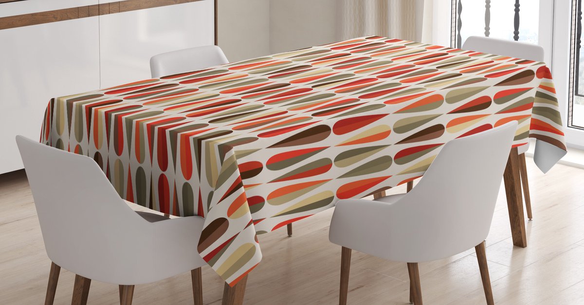 ABAKUHAUS Geometrisch Tafelkleed – 140x170 cm – Satijnlook Beige/rood