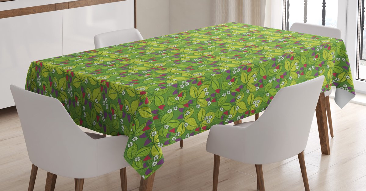 ABAKUHAUS Tafelkleed – Bessen & Bladeren – 140 x 170 cm – Limoengroen