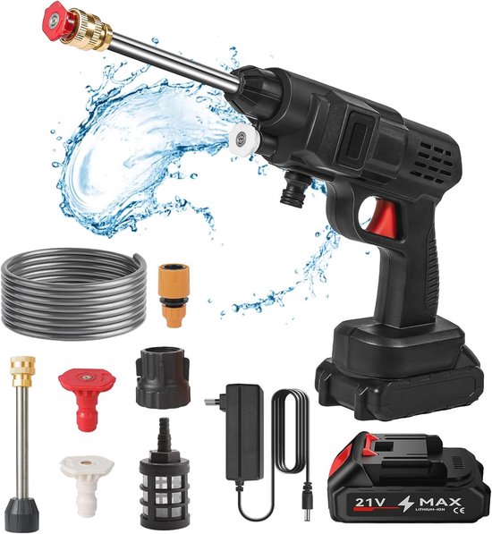 Mobiele hogedrukreiniger 21 V met multifunctioneel spuitmond 200W