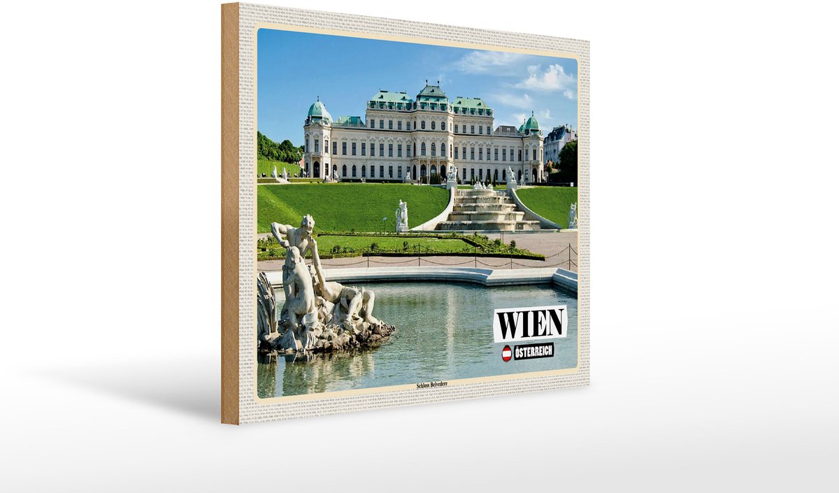 Femer Holzschild Reise Wien Österreich Schloss Belvedere 40x30cm Multi
