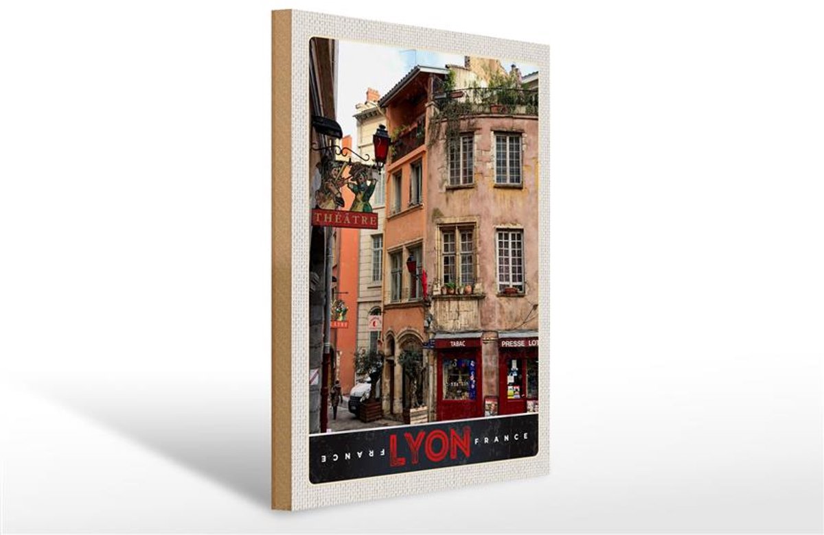 Femer Holzschild Reise 30x40cm Lyon Stadt Frankreich Tabak Theater