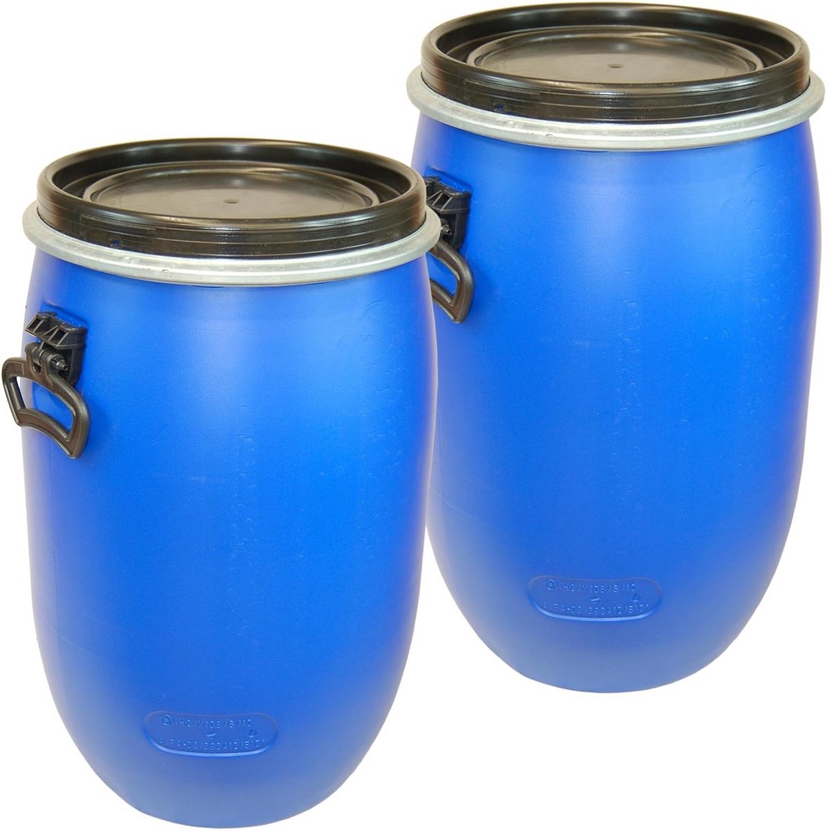Set van 2 kunststof trommels met open deksel - 60L blauw