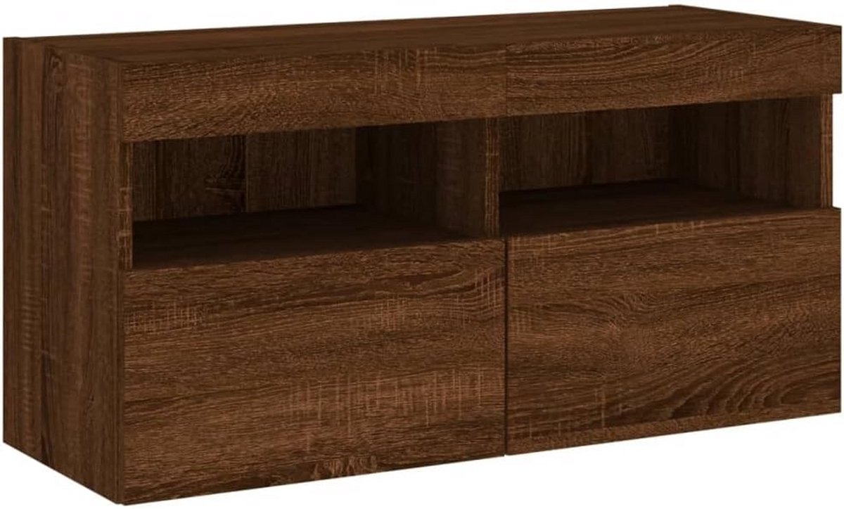 Floating TV Meubel met LED Verlichting - Bruin Eiken, 80x30x40cm