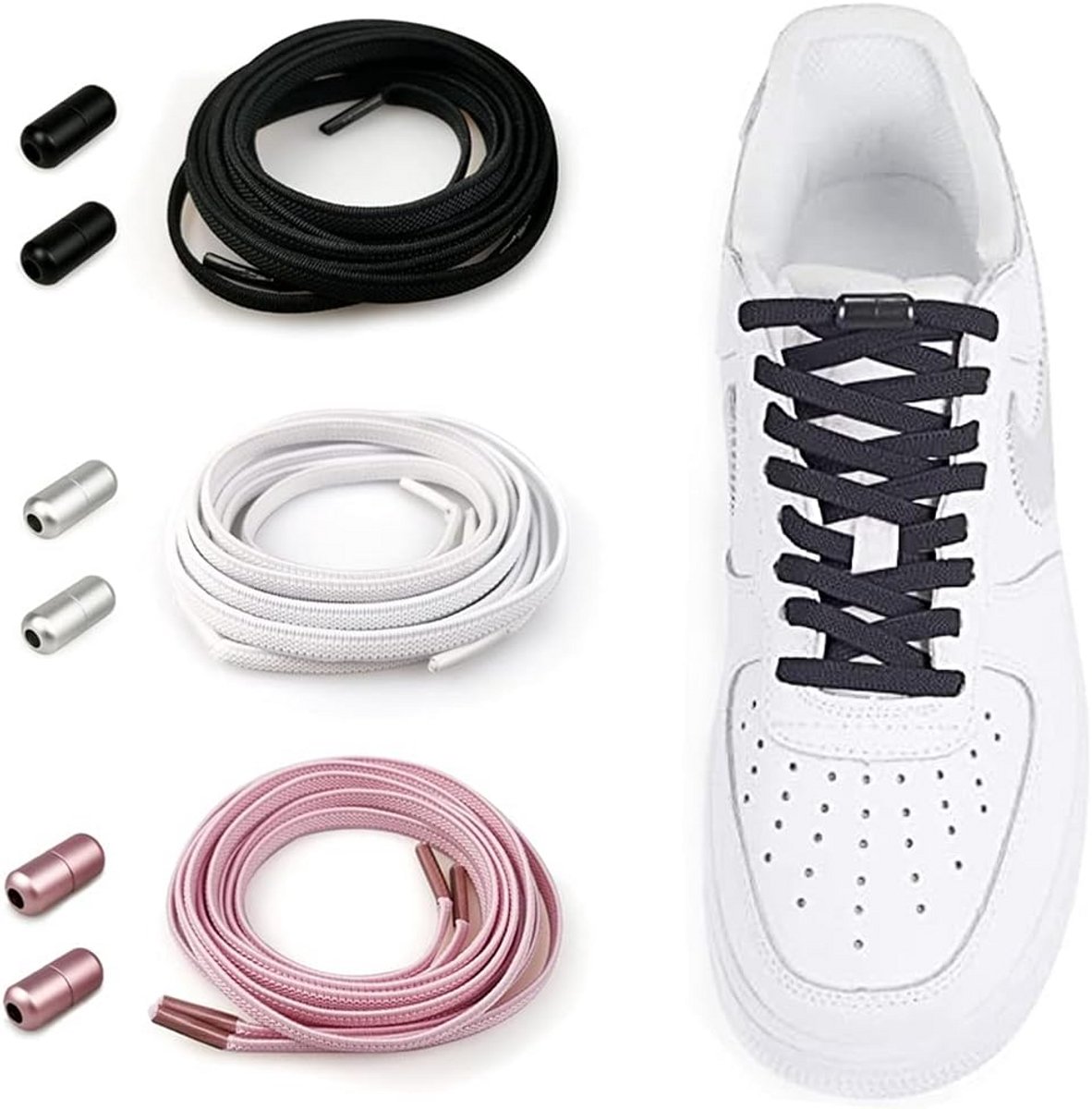Elastische Schoenveters met Metalen Gespen - Snelsluitsysteem voor Schoenen van Kinderen en Volwassenen