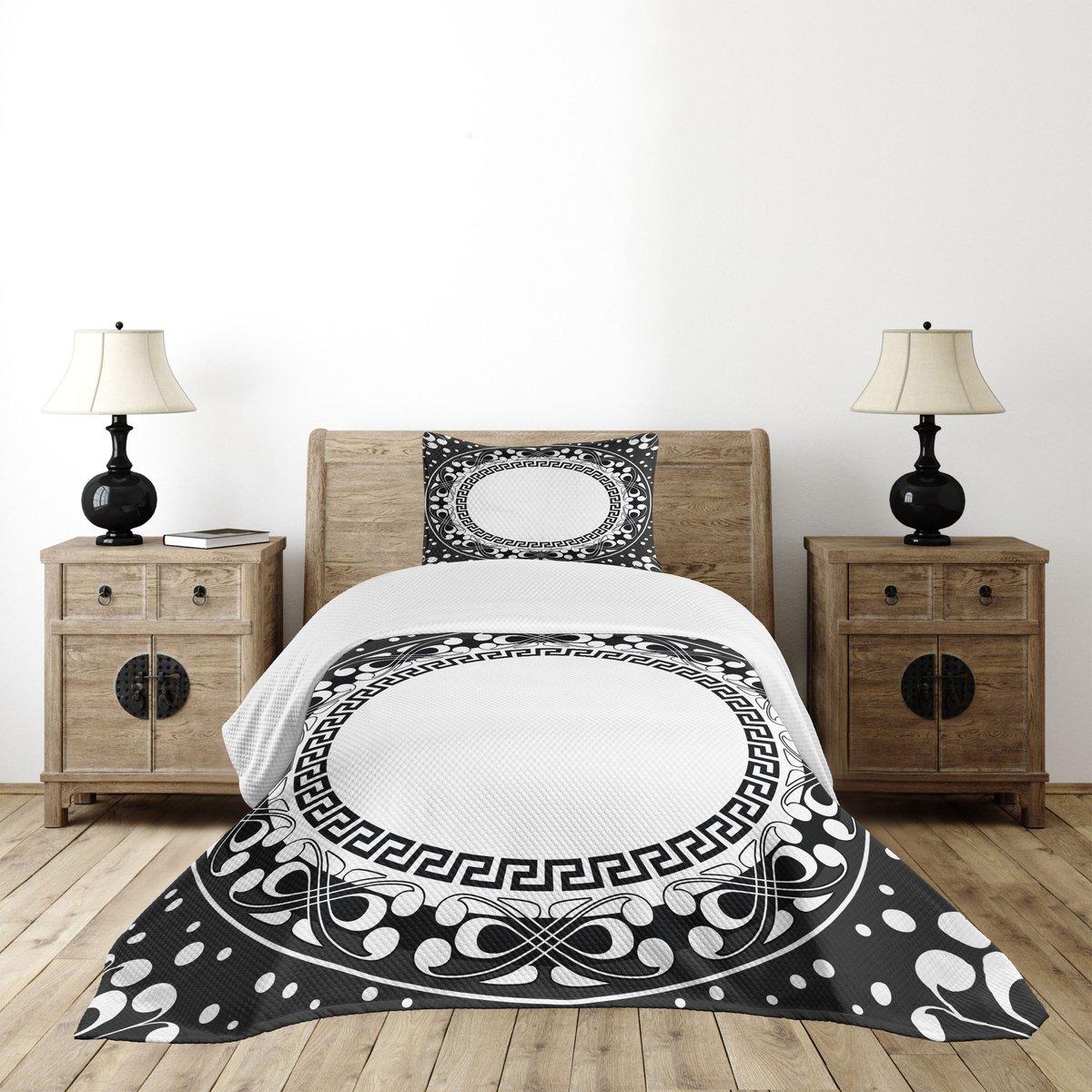 ABAKUHAUS Griekse Sleutel Sprei – 170x220 – Wit/Zwart