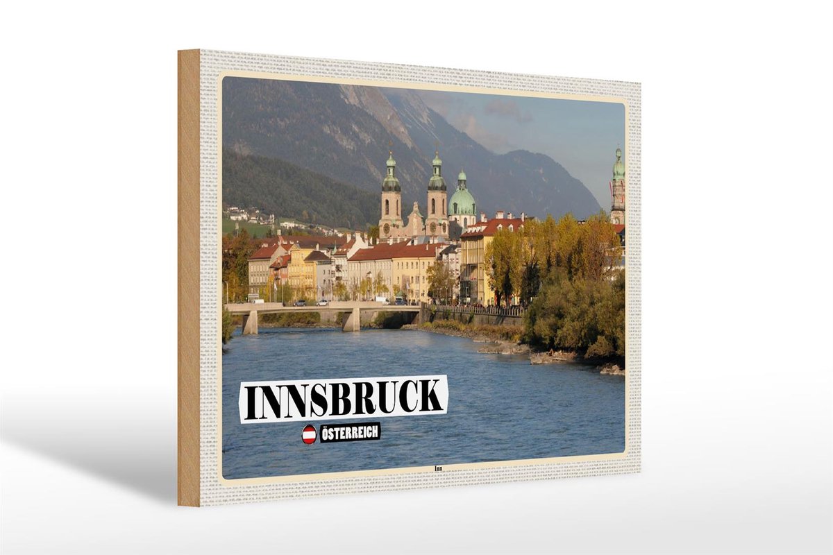 Femer Holzschild Reise Innsbruck Österreich Inn Fluss 30x20cm