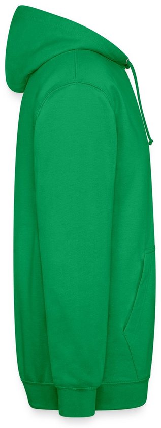 Groene hoodie, zij-aanzicht.