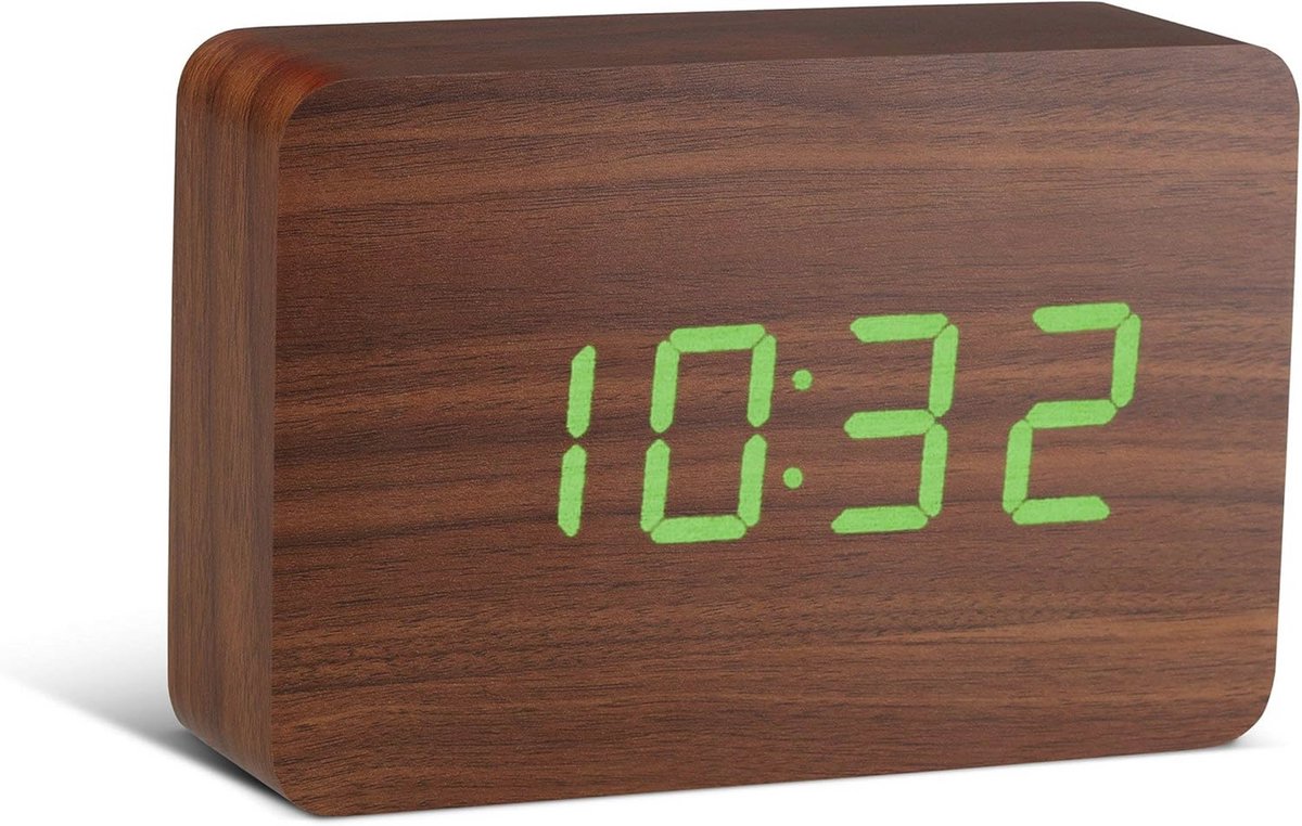 Houten wekker met LED verlichting en draagbare functie