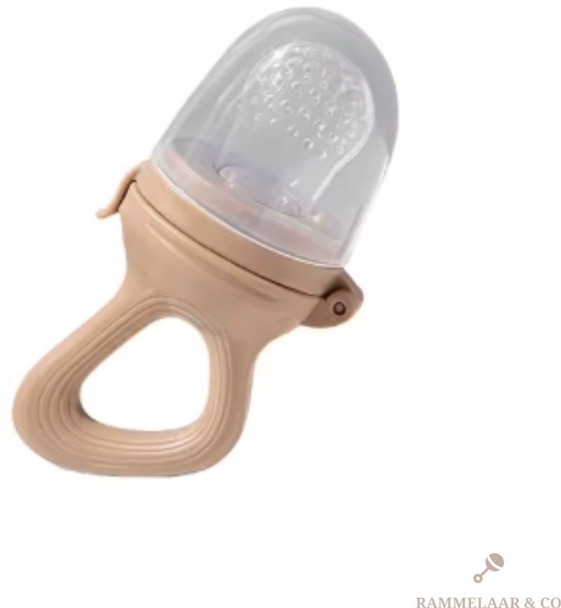 Rammelaar & Co baby fruitspeen & bijtspeen – BPA-vrij Silicone – Voor Nieuwe Smaken & Tandjes – Beschermkap – Taupe
