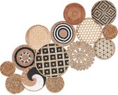 Ensemble de 14 Paniers Muraux Boho - Décoration Bambou et Rotin Faite à la Main pour Mur et Table