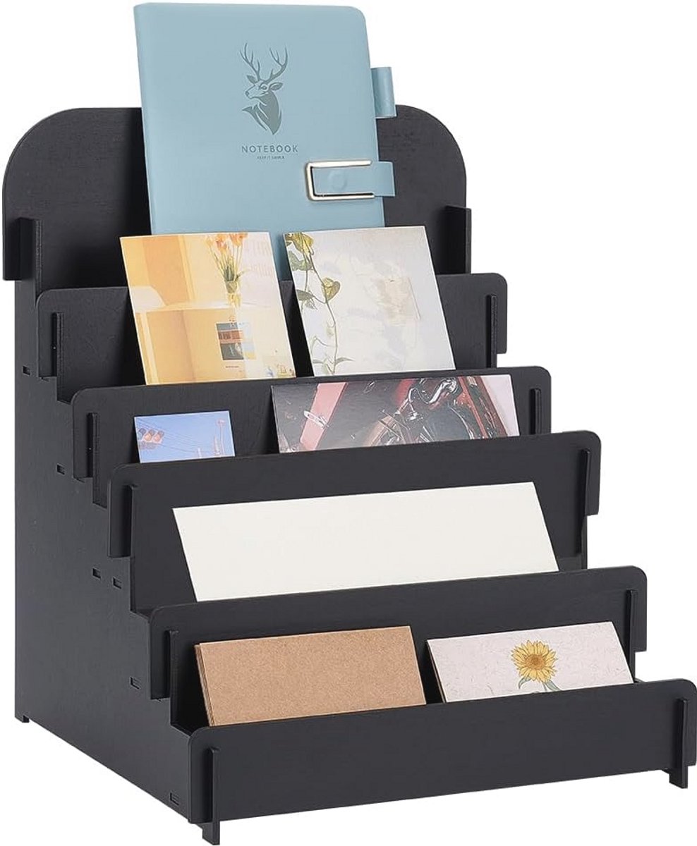 Houten Wenskaarten Display Stand - 5 Tier Multifunctionele Kaartenhouder voor Verjaardagskaarten en Stickers