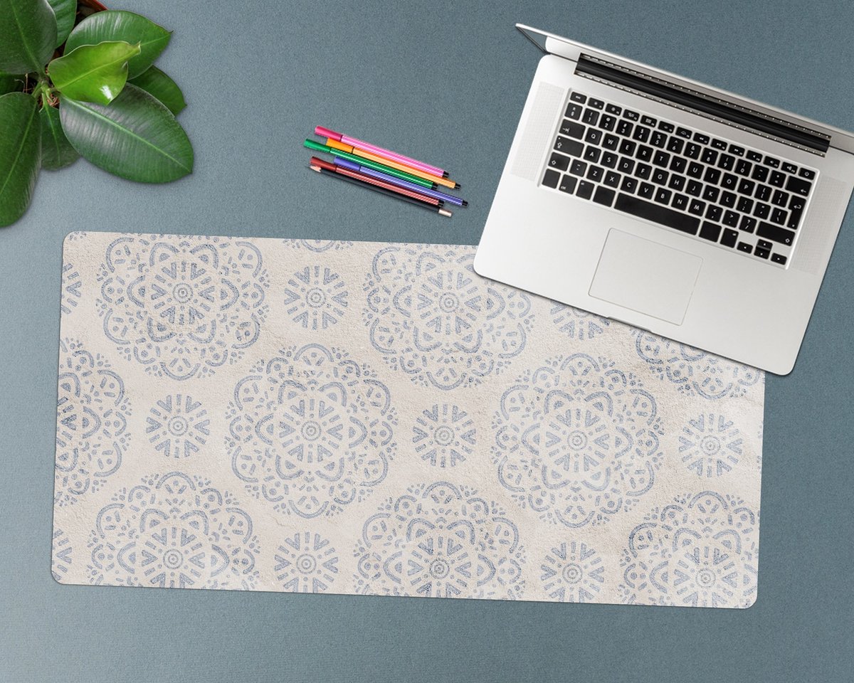 Coloray Bureau Onderlegger - Heldere mandala Bureaumat - 90 cm x 45 cm - Grijs Bureau Onderlegger - Onderlegger Bureau - Bureau Onderlegger Groot - Bureau Onderlegger XXL - Computer Mat