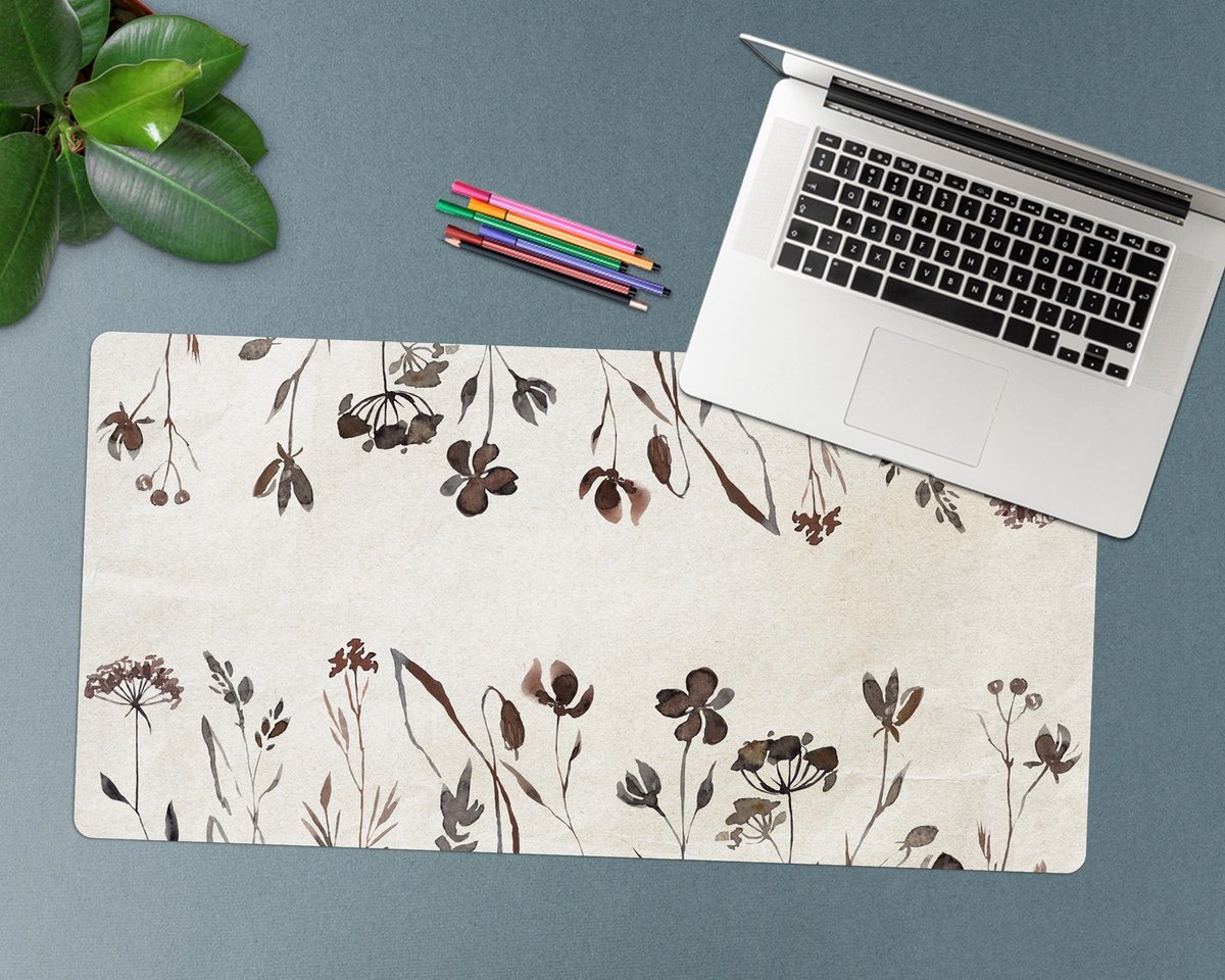 Coloray Bureau Onderlegger - Schaduwen van bloemen Bureau Pad - 90 cm x 45 cm - Beige Bureau Onderlegger - Bureau Mat - Bureaumat - Onderlegger Bureau - Bureau Onderlegger Groot