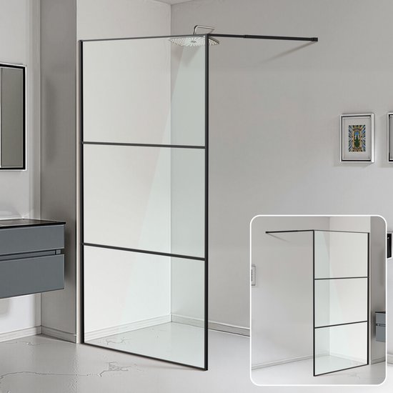 Paroi de douche 120 x 200 cm - Noir – Douche à l'italienne 5 mm Verre de sécurité montage mural pour la sécurité