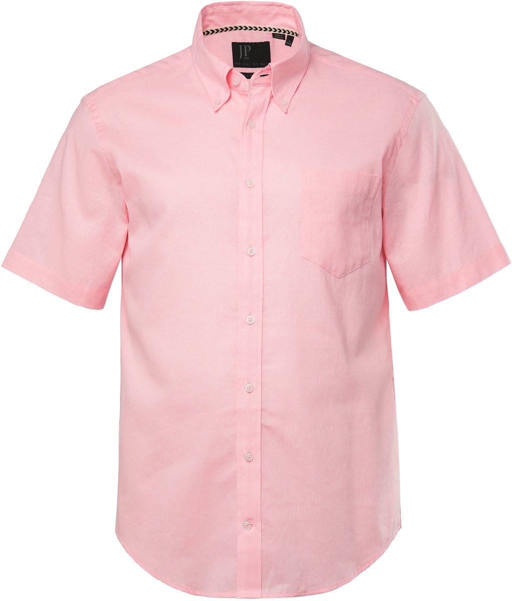 JP 1880 - Heren - Overhemd van een linnenmix korte mouwen button-down kraag - Roze - Maat 7XL